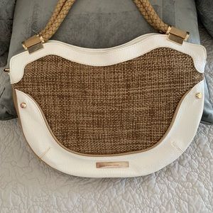 Large white and tan hand bag